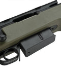 Close-up of 6mmProShop PDI Custom Upgraded USMC M40A5 Cycling Action Airsoft Rifle OD Green Gun Only No Optics Or Battery Included