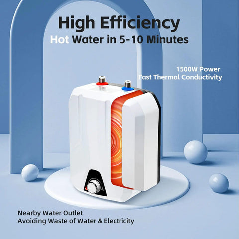 Mini Under Sink Water Heater Provides Straight Up Rapid Heating In A Compact Two Point One Gallon Size with 1500W Power for quick hot water.