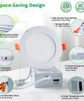 24 Pack 4-Inch Recessed LED Can Lights With 6 CCTs Selectable From 2500K To 5000K, 750LM Brightness, Dimmable, Junction Box shown