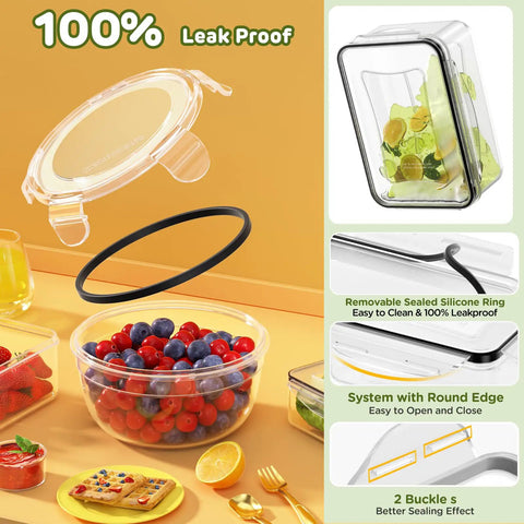 Close-up of Forty Piece Airtight Food Storage Containers With Lids Set For Grab And Go Meal Prep And Kitchen Organization Leakproof