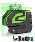 Dead Nuts True Self Leveling Green Laser Level Tough Cross Line Tool with 360 degree beam and accessories visible.