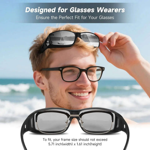 Over Glasses Sunglasses For Men And Women Polarized Anti Glare Sun Glasses UV Protection Wraparound Yellow Lenses Fit Over Prescription Eyewear, beach setting