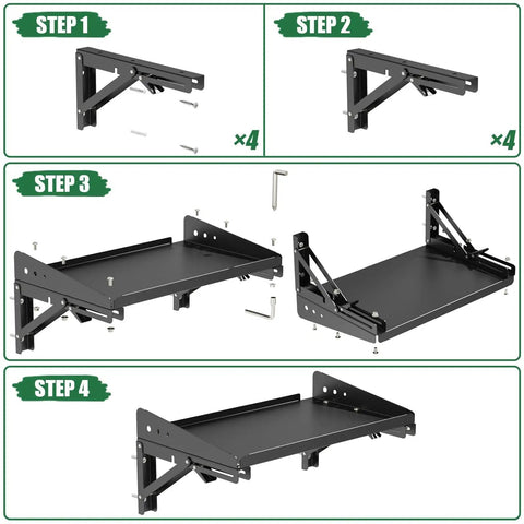 Garage Folding Storage Shelves With Lip Two Pack 200 Pound Capacity Wall Mounted Adjustable Rail Shelves assembly steps