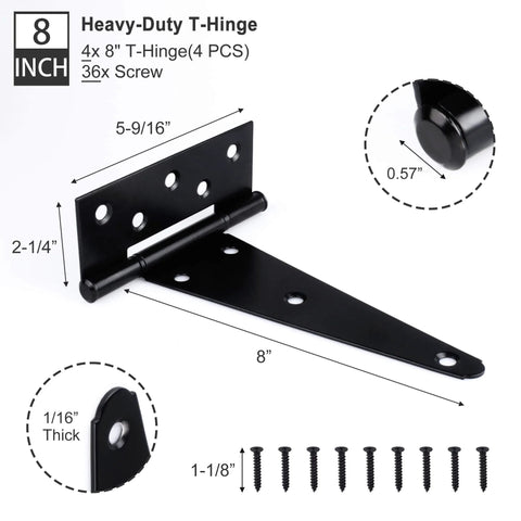 Diagram of 4 Pack 8 Inch T Strap Shed Door Hinges Heavy Duty With Screws For Wooden Fences Yard Gates Barn Doors And Patio Doors