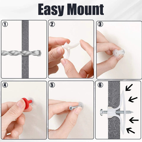 Drywall Anchor Kit 25 Pieces Plastic Self Drilling Expansion Anchors With Screws And Red Key for installation steps illustration