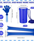 Cheering Noisemakers Set With 12 Mini Air Horns, 12 Hand Clappers, And 24 Thunder Sticks Blue For Birthdays, Sports Events, And Celebrations