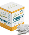 White Terry Cloth Cleaning Rags 12x12 Inches, 5 Lb Bulk Box, 100 Percent Cotton Towels, 60 Units, displayed with packaging