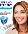 Pro Grade At Home Dental Tools Kit With Plaque Remover, Teeth Cleaning Pick, Stainless Steel Mirror, Scraper And Scaler For Deep Clean And Better Dentist Visits Off White shown with smiling model.