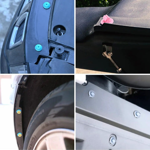 420 Piece One-Stop Fender Molding Clips Kit With Sealer showing close-up of clips on car panels and trim for Toyota and Lexus