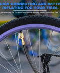 Locking Tire Air Chuck Set With Brass Inflation Hose Adapter connected to bicycle tire for quick secure inflation