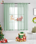 Christmas Green Semi Sheer Curtains With Linen Look Light Filtering Rod Pocket Panels for Bedroom and Living Room 52 by 45 Inch set of 2