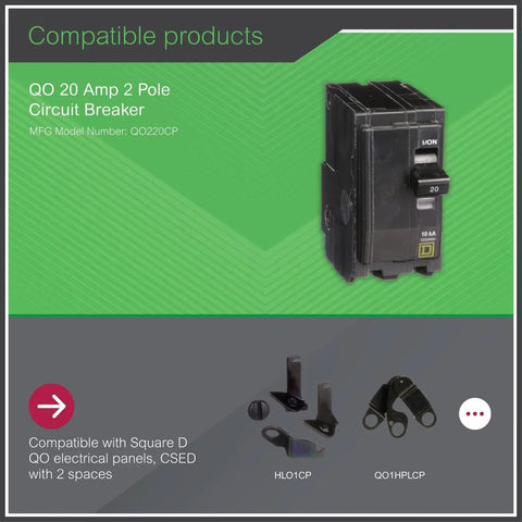 QO220CP 20 Amp 2 Pole Plug On Circuit Breaker With Quick Trip Easy Install Heavy Duty Protection