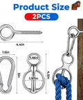 Two Pack Magnetic Horse Tie Ring Set With Stainless Steel Rings, Eye Bolt, And Quick Snap showing sizes and components