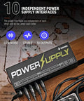 DP-1 Guitar Pedal Power Supply With 10 Isolated Outputs for 9V 12V and 18V Effects Noise Reduction Circuit Lightweight Aluminum Housing Perfect Pedalboard Hub for Studio and Live Gigs, black metal unit with cables