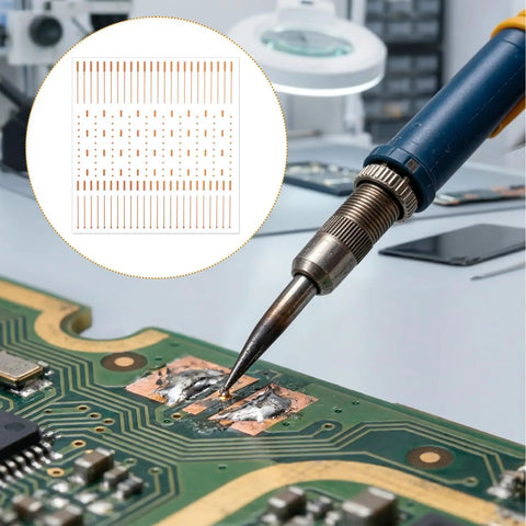 Pro Grade PCB Solder Pad Sheet With 208 Repair Spots for microsoldering and mobile phone board repair illustration with tool