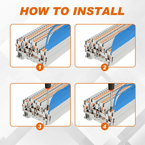 Installation steps for DIN Rail Terminal Block Kit With Screwless Push In Twin Spring Connectors ST2-2.5/2-2.