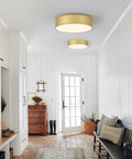 Ultra Sleek Gold Flush Mount Ceiling Light With White Acrylic Shade Contemporary 3 Light Round Fixture For Hallway