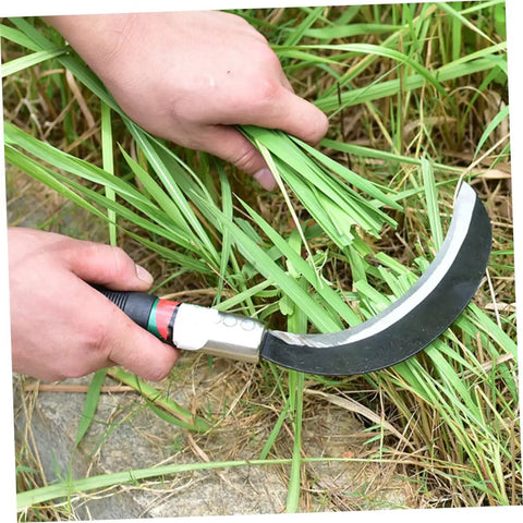 Two Pack Manganese Steel Portable Weeding Tools For Grass Removal And Harvesting With Short Handle Design for easy grass cutting.