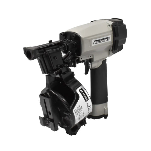 Pro Grade Coil Roofing Nailer Fires 1-3/4 Inch 15 Degree Fasteners With Lightweight Aluminum Body, side view showing detailed mechanism.