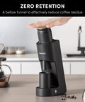 Heavy Duty Single Dose Coffee Grinder With Six Conical Burrs And Stepless Dial Delivers Hella Fine Ground Beans For Espresso Drip French Press Or Cold Brew Keeps Rock Solid Fresh with bellow funnel for zero retention.