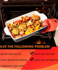 Person removing baked dish from oven, text overlay addresses issues a Furnace Igniter Replacement 62-22868-93 can solve.