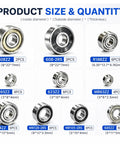 52 Piece Miniature Deep Groove Ball Bearing Kit With 10 Size Range Includes 608ZZ 608RS R188ZZ 624ZZ 693ZZ 685ZZ 623ZZ MR105RS MR128RS MR63RS