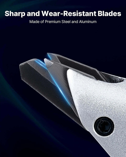 Close-up of sharp, wear-resistant blades on Electric Metal Shear With 360 Degree Swivel Head, 4.0 Amp Corded Sheet Metal Cutter