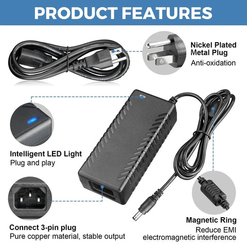 12V 4A 48W AC DC Power Supply Adapter for LED Strips, 100-240V Input, 5.5x2.5mm Output Jack, features and components shown.