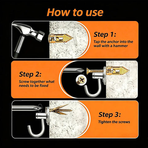 How to use steps for All In One 180 Piece Self Drilling Drywall Anchors Kit With 90 Winged Anchors And 90 Screws For Gypsum Board Sheetrock