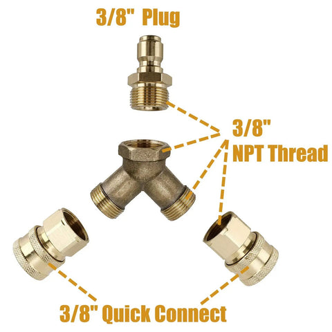 Y Shape Pressure Washer Tee Splitter Brass Quick Connect Three Eighths Inch Fittings Converts One Gun Into Two Power Washers