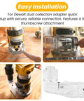 DNP615 Clear Router Dust Collection Adapter for Fixed Base Routers Compatible with DWP611 and DWP611PK See Through Design in Use