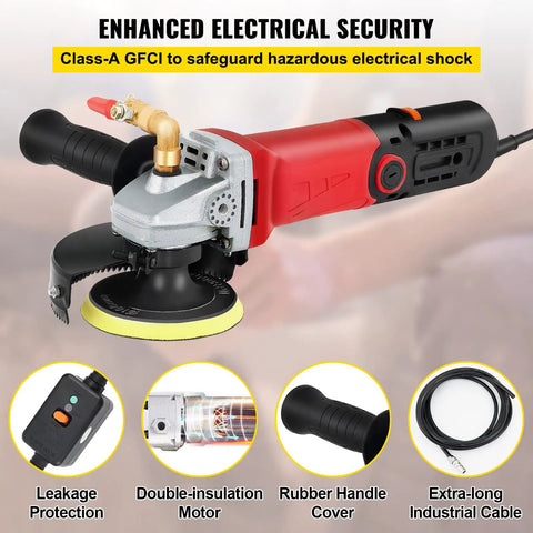 Corded Wet Buffer Polisher Kit With 7 Amp Motor, 4 And 5 Inch Pad Sizes, Heavy Duty Grinder Sander, 59 Inch Pipe Adapter, Splash Shield