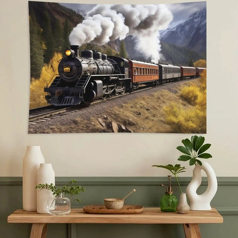 Steam Locomotive Train Wall Tapestry Poster Ultra Soft Polyester Backdrop For Bedroom Cozy Vibes Vintage Style Wall Hanging Decor