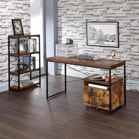 Corner Wall Shelf Organizer, 3 Tier Industrial Style Metal Bookshelf for Kitchen, Pantry and Bedroom beside modern desk