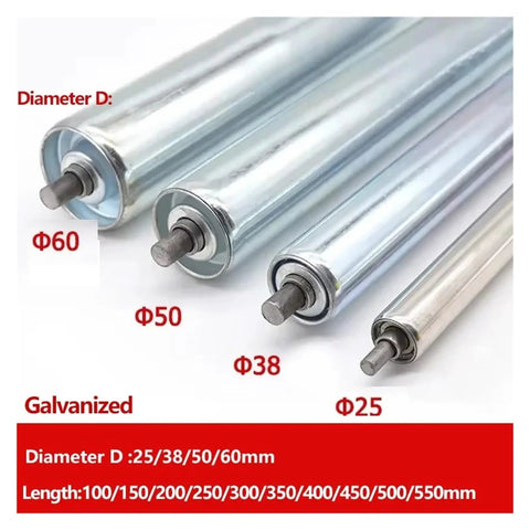 Heavy Duty Galvanized Steel Gravity Roller For Conveyor Systems 25 38 50 60mm Diameter Options And 100 550mm Axle Length workhorse idler parts