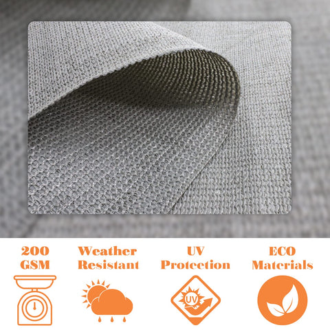 Close-up of light gray 200 GSM HDPE fabric, Balcony Privacy Screen For Decks And Patios No Fuss Install With 200 GSM HDPE Fencing.