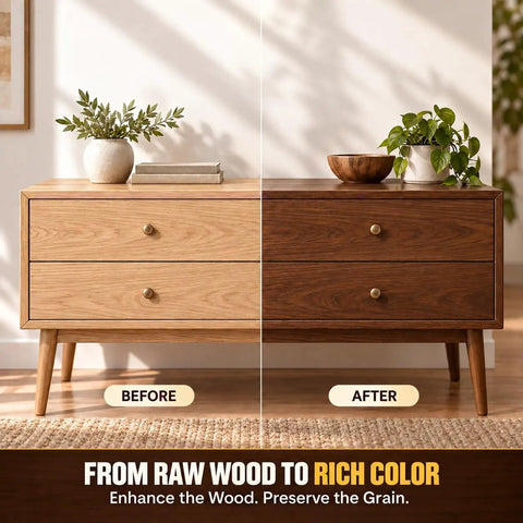 Pro Level Water Based Wood Stain For Indoor And Outdoor Projects Featuring Natural Oak Pigment And Top Shelf Matte Finish applied on a wood dresser.