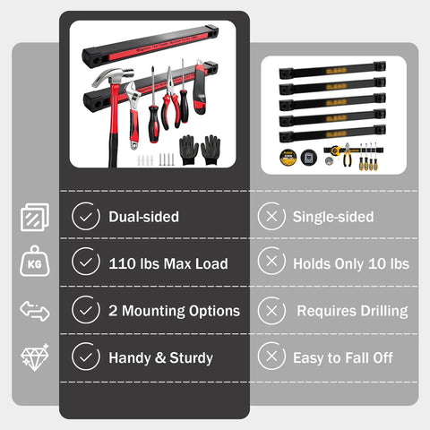 Heavy Duty Double Sided Magnetic Tool Holder Strips Keep Your Garage Gear Snug And Ready On Any Steel Surface Because This Tough 12 Inch Bar Set Packs Killer Suction Power