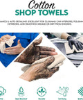 Cotton Shop Towels Pack Of 150 14 By 12 Inches White Reusable Shop Rags used in auto detailing and cleaning.