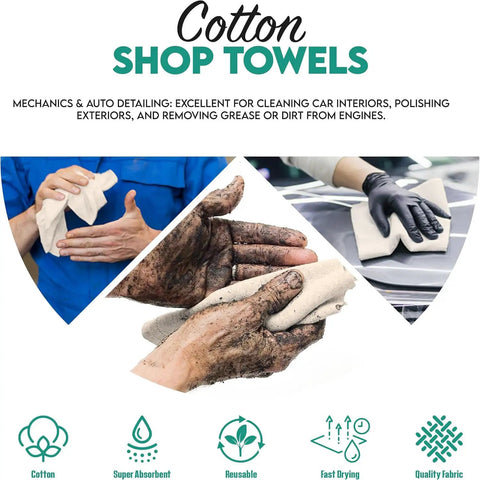 Cotton Shop Towels Pack Of 150 14 By 12 Inches White Reusable Shop Rags used in auto detailing and cleaning.