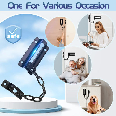Heavy Duty Stainless Steel Door Lock Set 2 Pack With Thickened Chain Latches For Inside Doors shown in various home settings