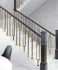 Premium Aluminum Balusters And Hollow Stair Spindles Featuring A Sleek Black And Gold Finish on a staircase