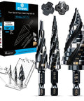 Four Spiral Flute M35 Cobalt Step Drill Bit Set One Quarter Inch Shank Three Piece Kit With Thirty Size Steps