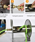 Steps to connect quick connector on Heavy Duty Stainless Steel Garden Hose Reel With Included 35 Meter Hose.