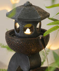 Outdoor Zen Water Fountain With LED Lights And Pump Tiered Pagoda Waterfalls Bowl for Patio Garden Yard, 35.5 inches tall, gray