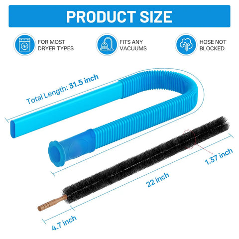 Dryer Vent Cleaner Kit With Universal Vacuum Hose Attachment, Dryer Lint Brush and Connector, product dimensions shown