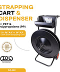 Heavy Duty Strapping Cart And Dispenser For Pet Polyester Banding With Mobile Rolling Stand Fits 16 Inch Cores Three Or Six Inches.