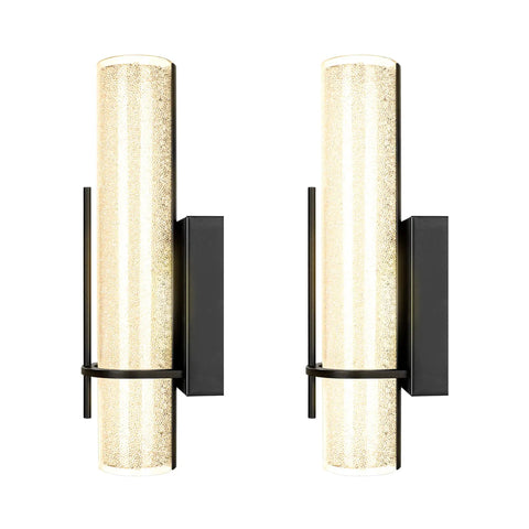 Dope Modern Black LED Wall Sconce Set of Two for Living Room and Hallway with Crystal Glass No Bulbs Needed