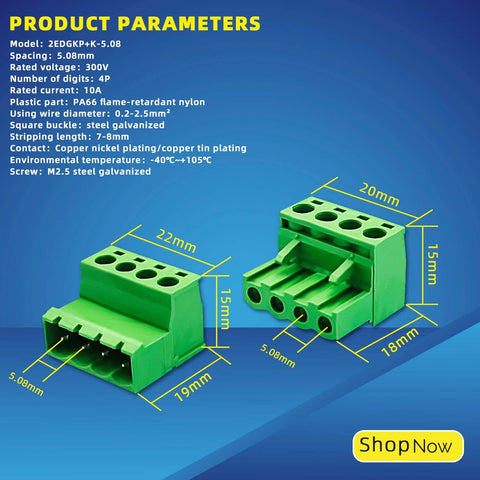 15 Pairs 4 Pin 5.08mm Pitch PCB Mount Screw Terminal Block Connector Kit With 15 4 Pin Plugs, Heavy Duty Phoenix Type Connector