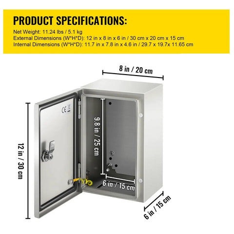 Built Tough Steel Electrical Box Waterproof For Outdoor And Indoor Use Junction Box 30 X 20 X 15 Cm Heavy Duty Weatherproof Enclosure With Easy Mounting Durable And Safe Electrical Housing, open door with dimensions